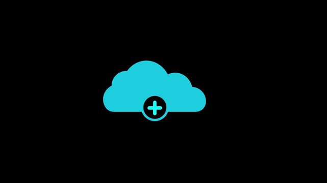 Cloud computing icon with add or plus sign, power in cloud network simple logotype animation