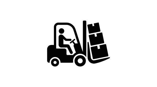 black silhouette warehouse forklift lifting stacked boxes logistic concept