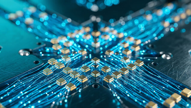 Abstract Symmetrical Modern Futuristic Background Nexus high tech bokeh