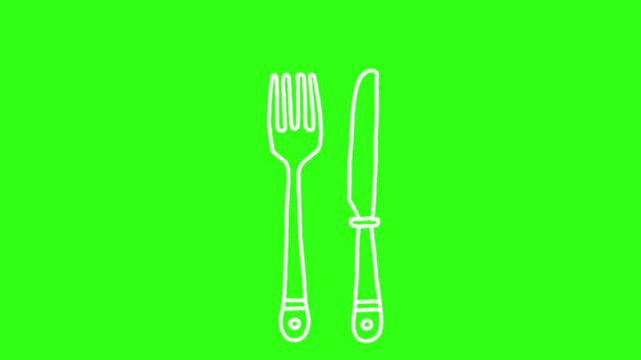 Cutlery symbol fork and knife minimalist animation 