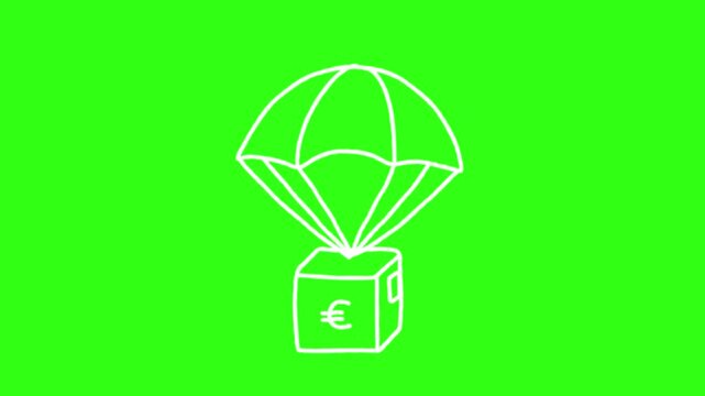 Euro package flying with parachute animation 