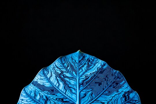 Blue leaf with circuit patterns