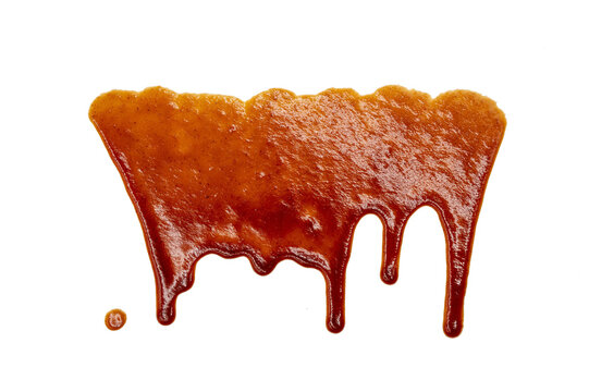 Glossy Tomato sauce or ketchup smear with dripping drops, isolated On Transparent Background, macro texture, culinary splash element for food design.