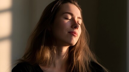 Fototapeta premium A peaceful portrait capturing a serene mood under warm calming light