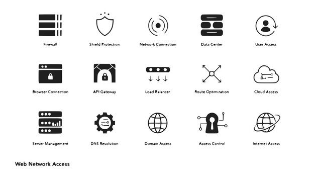 Web Network Access Icons: Security, Servers, Cloud, Data Center, Firewall