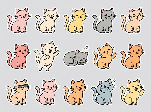 set of cartoon cat