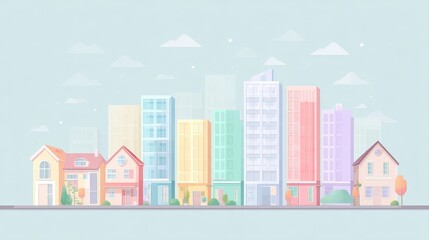 Fototapeta premium Real estate investment infographic flat design side view property market theme animation colored pastel.