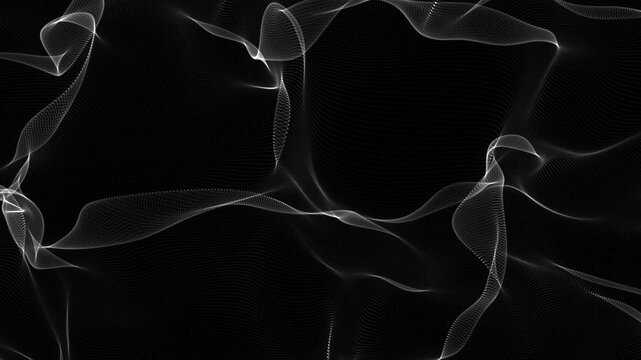 Flowing silver gray neon wireframe wave abstract digital network background animation
