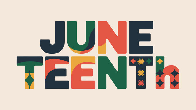 Modern Juneteenth Typography Vector Design with Colorful Geometric Patterns