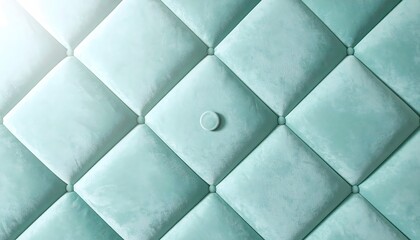 Naklejka premium Elegant and soothing teal fabric background featuring a meticulously crafted diamond quilt pattern, highlighted by a subtle central button and gentle ambient light