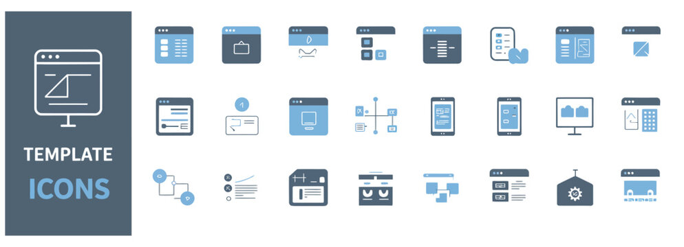 Set of modern template icons for web design and software development user interfaces