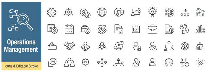 Set of operations management line icons for business strategy and workflow planning © tareq