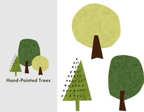 Hand-painted scandinavian forest tree logo template, minimal round and triangle botanical clip art for organic lifestyle branding