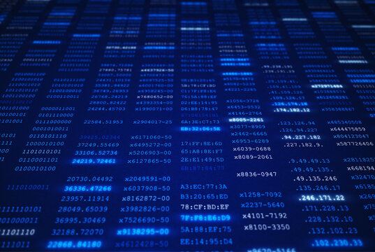 Abstract Big Data Background with Glowing Blue Cryptographic Code and Numbers Grid - 1
