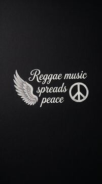 Reggae Music Spreads Peace Typography with White Wings and Peace Symbol &ndash; Inspirational Reggae Quote Design