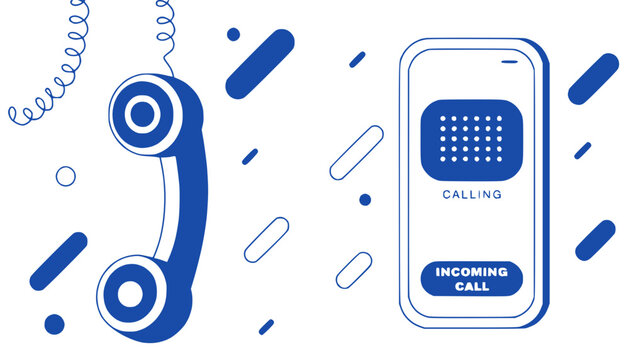Retro phone receiver and modern smartphone with incoming call notification, communication concept