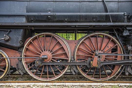 Historic steam locomotive, Treno Natura, Val dOrcia, Tuscany, Italy