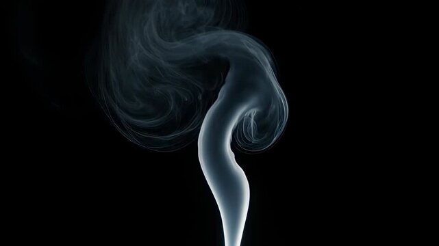 Graceful Wisps of White Smoke Ascending and Swirling in Slow Motion Against a Deep Black Background, Representing Mystery, Ephemerality, and Transformation