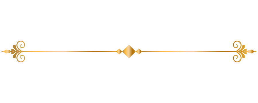 Golden decorative horizontal divider, elegant black ornamental line.Decorative vintage border for invitations and certificates.