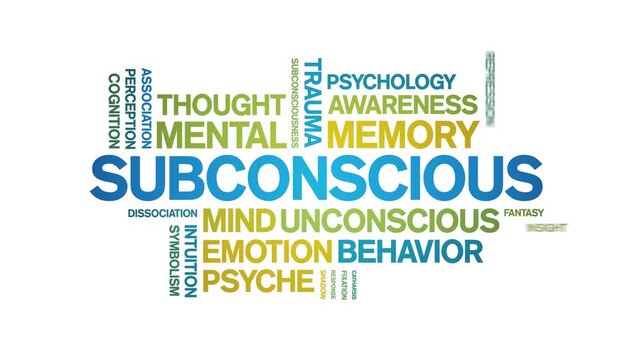 Subconscious animated word cloud-text design animation tag kinetic typography seamless loop.