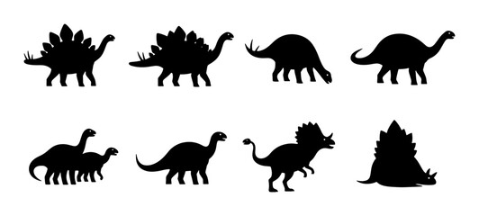 Dinosaur Silhouettes Collection: Prehistoric Creatures Vector Icons for Kids and Education, Jurassic Era Reptiles © Sabiha