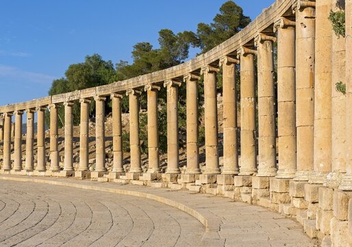 Columns at Oval Plaza, Forum, Jerash, Jordan