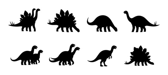 Dinosaur Silhouettes Collection, Prehistoric Reptile Icons, Jurassic Era Creatures, Ancient Beasts Vector Set © Sabiha