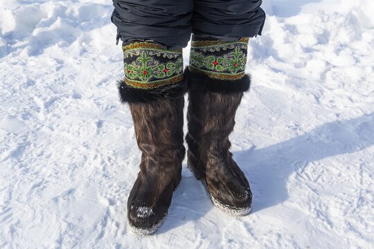 Traditional fur shoes, Road of Bones, Sakha Republic, Yakutia, Russia
