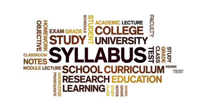 Syllabus animated word cloud-text design animation tag kinetic typography seamless loop.