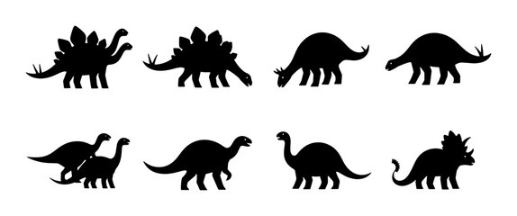 Dinosaur Silhouettes Collection, Prehistoric Reptile Vector Icons, Jurassic Era Creatures, Ancient Animal Graphics for Kids and Education © Nusracct