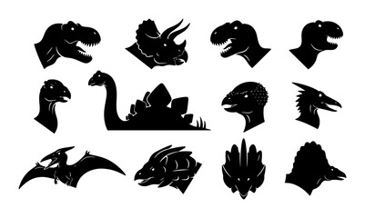 Dinosaur Silhouettes Collection, Prehistoric Reptile Icons, Jurassic Era Creature Graphics, Ancient Animal Vector Set © Rifat