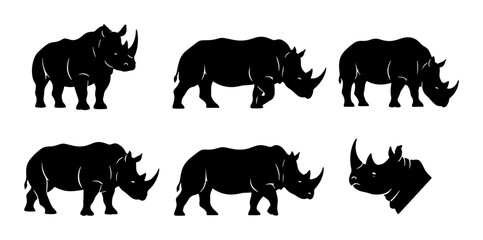 Rhino Silhouette Collection: Diverse African Wildlife Vector Icons, Powerful Mammal Graphics for Conservation and Safari Themes © Sharmin