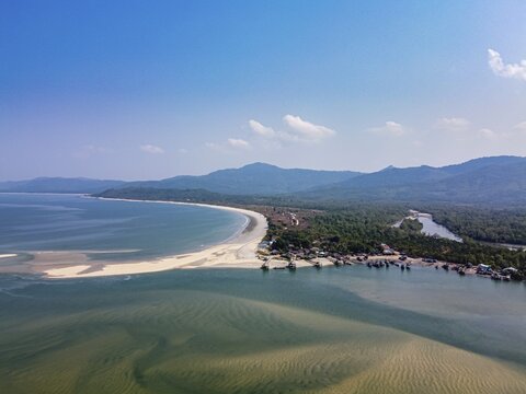 Aerial from Maungmagan beach, Dawei, Mon state, Myanmar, Tanintharyi Region, Myanmar
