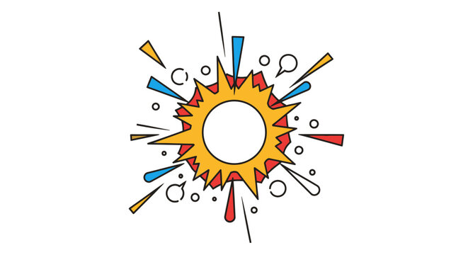 Bright explosion with colorful rays and bubbles, comic book style, abstract graphic element, copy space in center