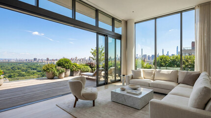 Fototapeta premium High-end condo with garden and sky view, luxury apartment design