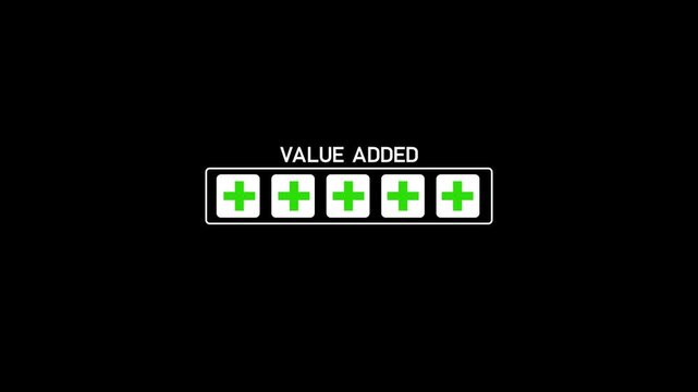 Value Added Concept animation. A hand arranging wooden blocks with plus signs Value Added representing growth, improvement, and added value in business .