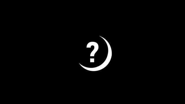 White circle transforms into question mark animation.Question mark icon concept on with black background.