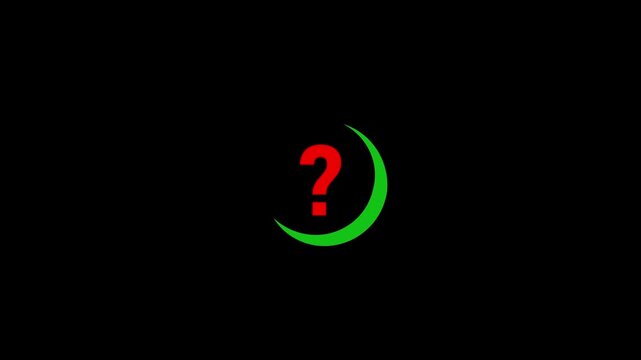 Green circle transforms into red question mark animation.Question mark icon concept on with black background.