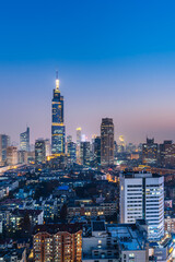 Obraz premium High angle night view of city skyline in Nanjing, Jiangsu Province, China