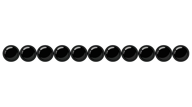 Row of black marbles on white background