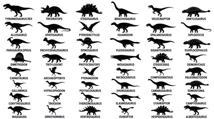 Collection of Dinosaur Silhouettes with Names © budi