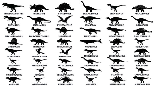 Collection of Dinosaur Silhouettes with Names