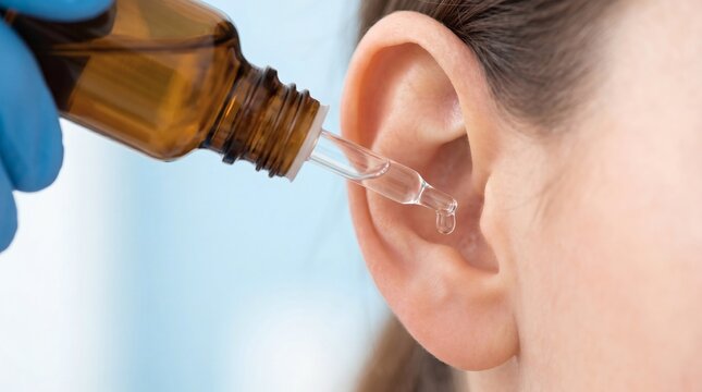 Medical Professional Administering Ear Drops to Patient for Treatment.