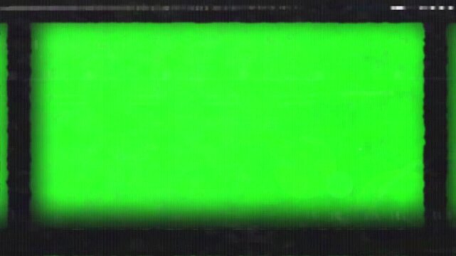 Glitchy green screen with distorted pixels and black border