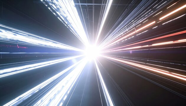 Abstract light trails converging in futuristic high speed tunnel