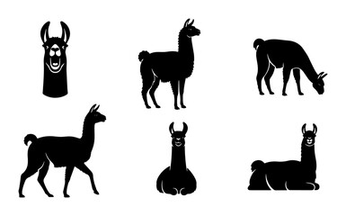 Llama Silhouette Collection, Six Vector Icons of South American Camelids in Various Poses, Animal Graphics for Design Projects © Imran