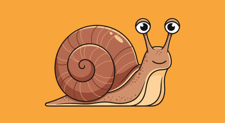 Cartoon snail character illustration with big googly eyes on orange background © ahmad