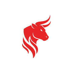 Red stylized ox or bull head logo with flowing horns and mane © leandroo