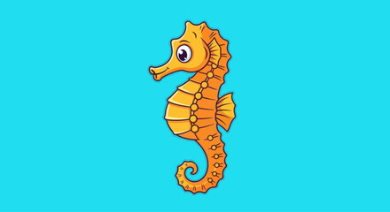 Cartoon seahorse character illustration on a blue background, graphic element © supriyanto