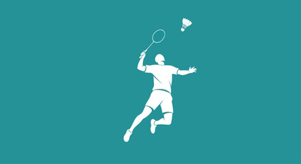 Badminton player in action, jumping high to hit shuttlecock, graphic element, flat design style © supriyanto